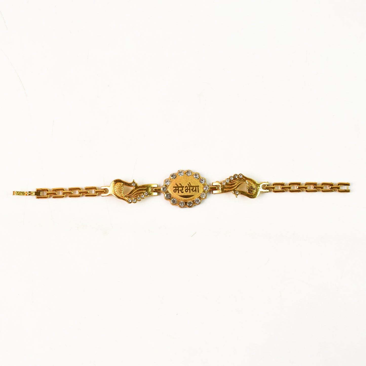 Bracelet With Stone Border  Dual Peacock Chain End Rakhi