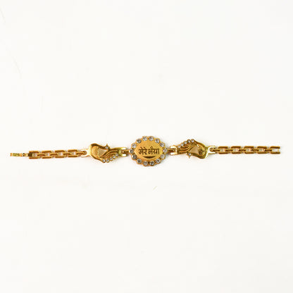 Bracelet With Stone Border  Dual Peacock Chain End Rakhi