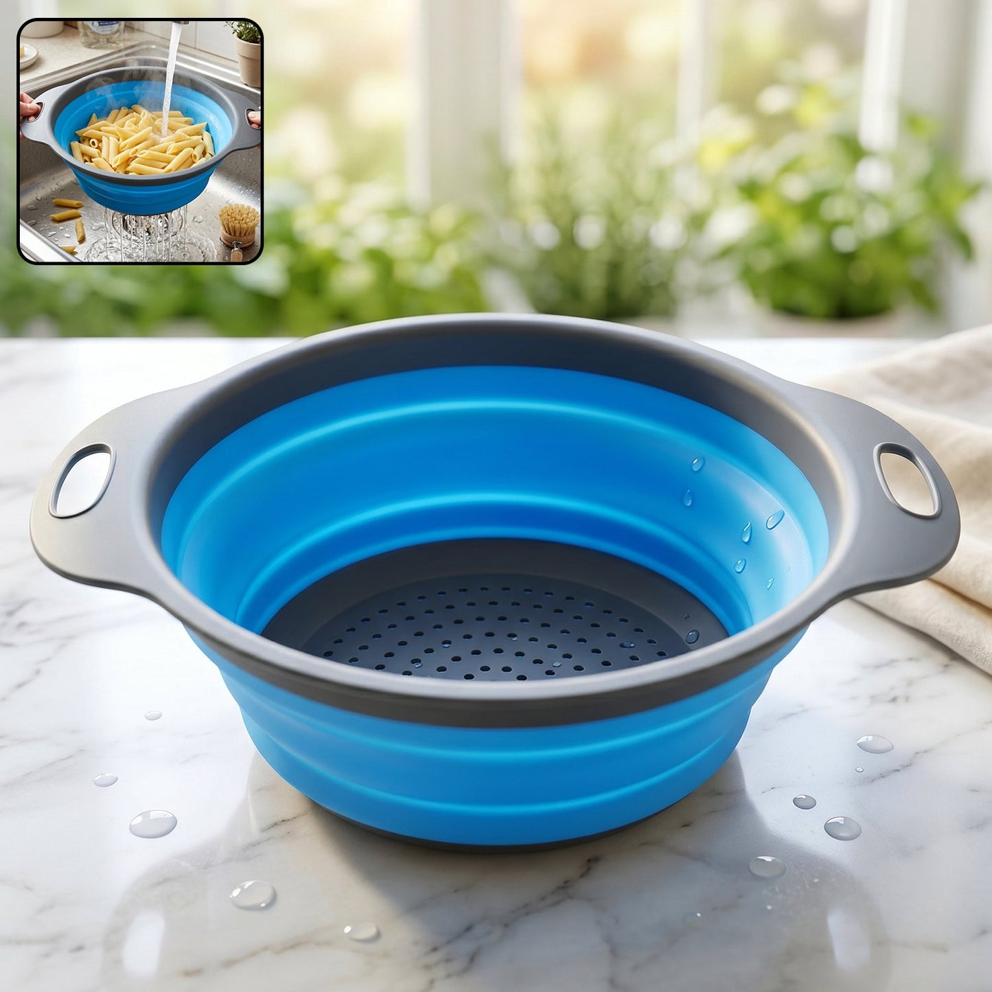 Foldable Silicone Strainer  Space-saving Kitchen Drainer With Handles