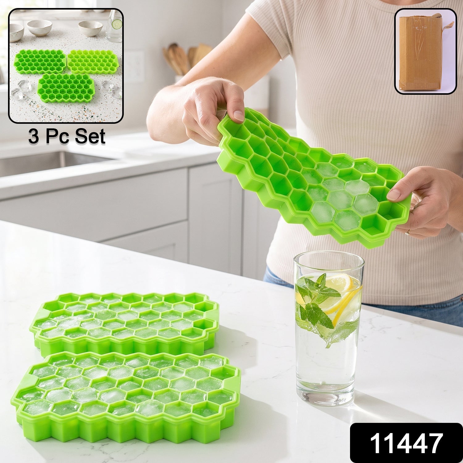 Silicone Honeycomb Ice Cube Tray 37 Cavity Flexible Mould For Freez...