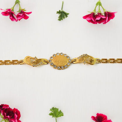 Bracelet With Stone Border  Dual Peacock Chain End Rakhi