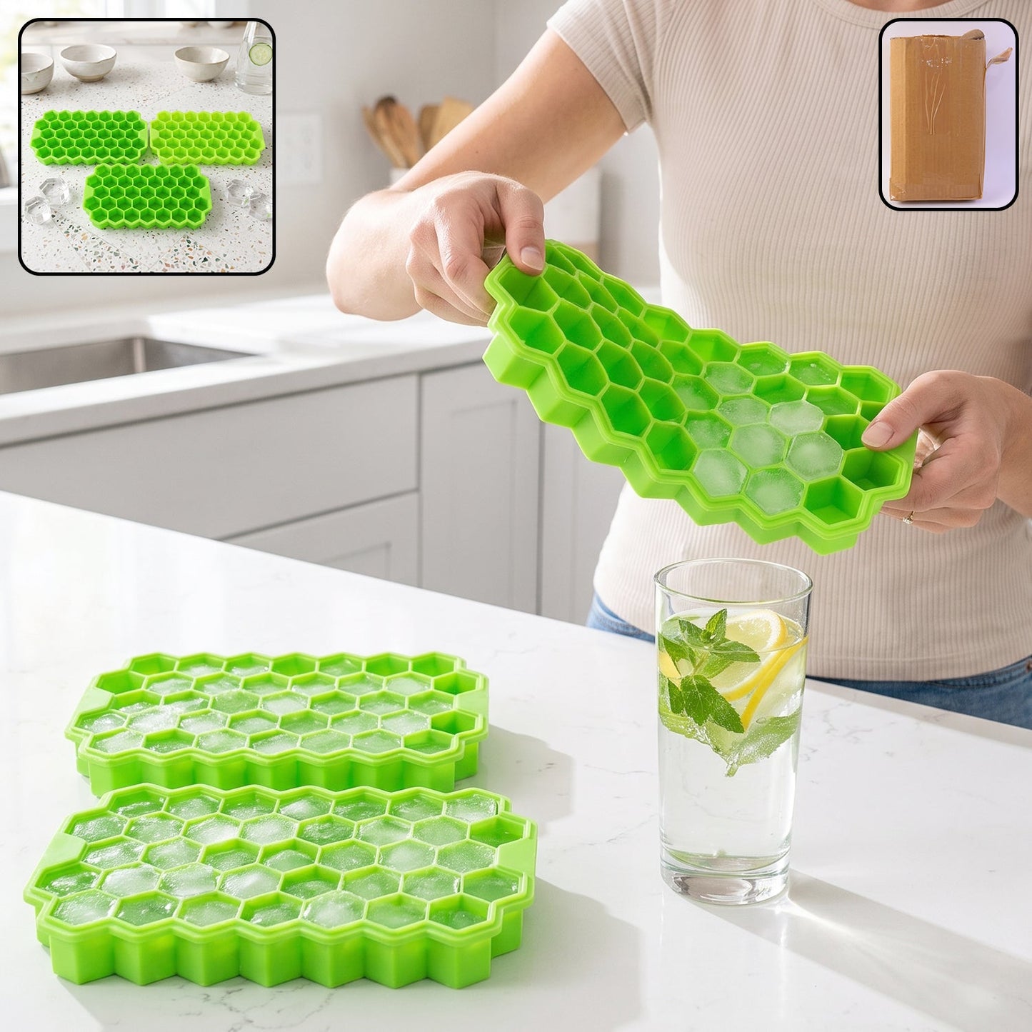 Silicone Honeycomb Ice Cube Tray 37 Cavity Flexible Mould For Freez...