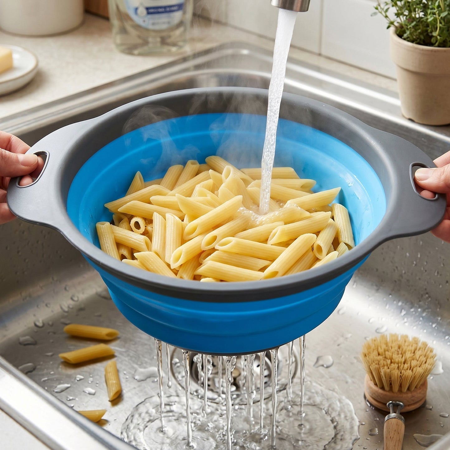 Foldable Silicone Strainer  Space-saving Kitchen Drainer With Handles