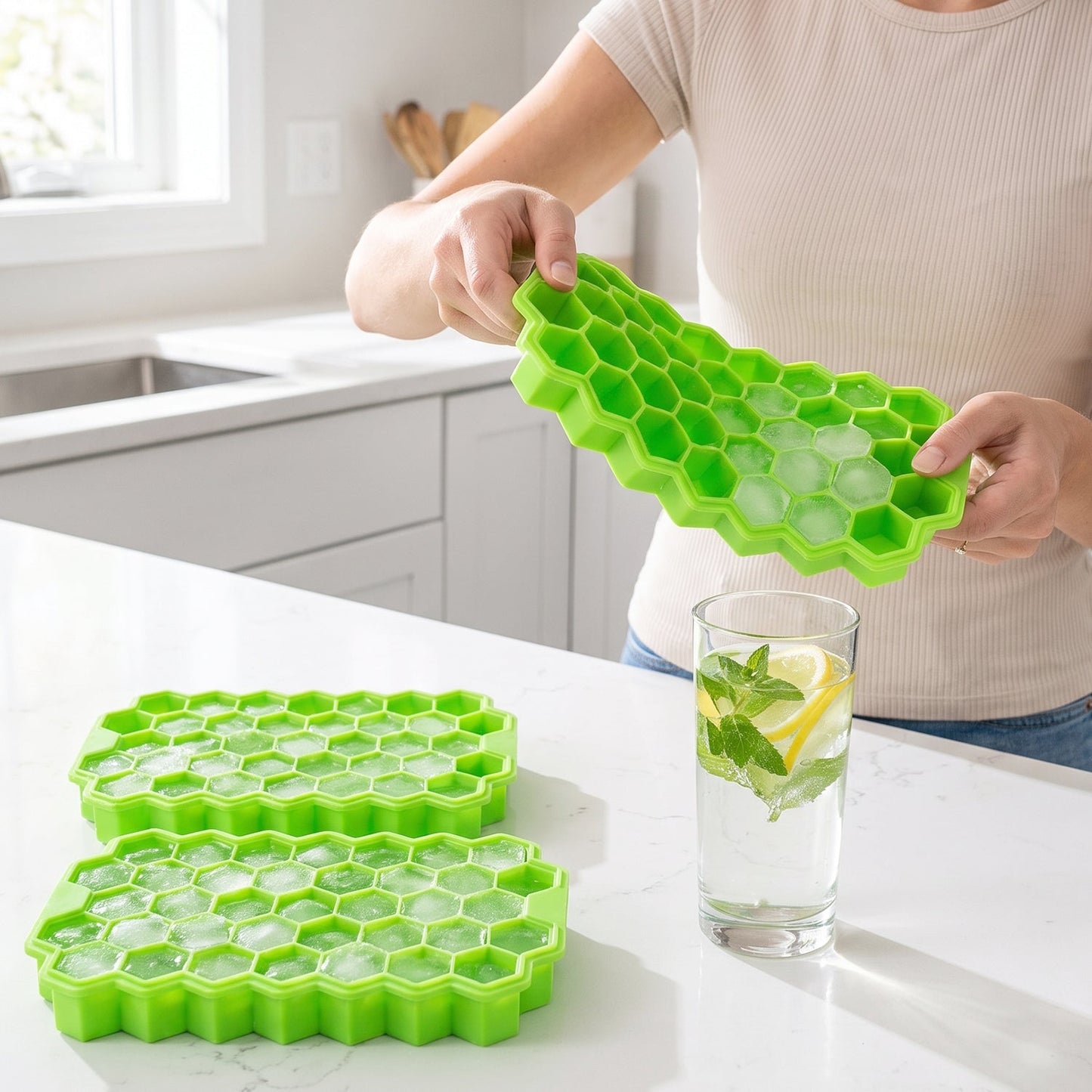 Silicone Honeycomb Ice Cube Tray 37 Cavity Flexible Mould For Freez...